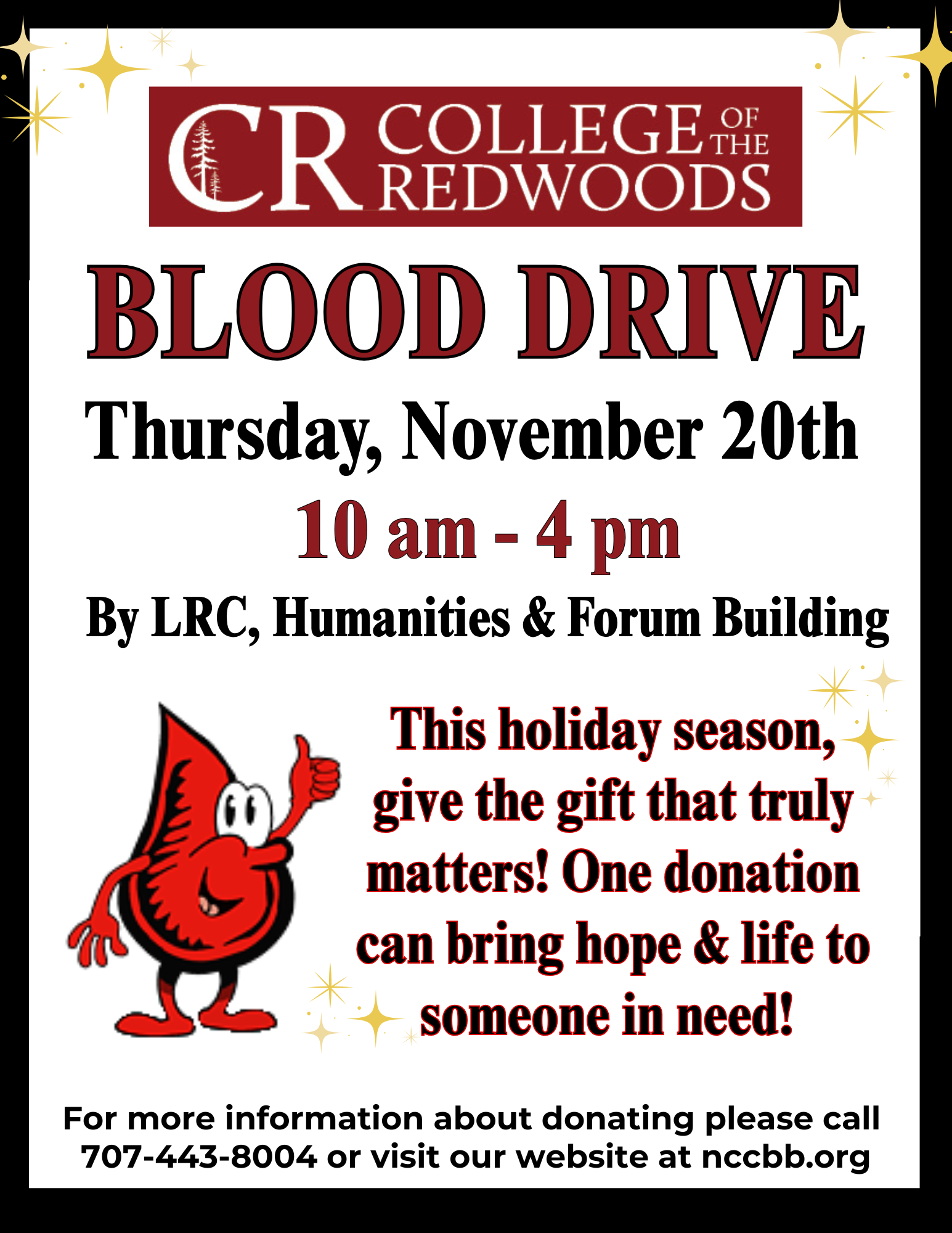 drop of blood as a cartoon and blood drive info